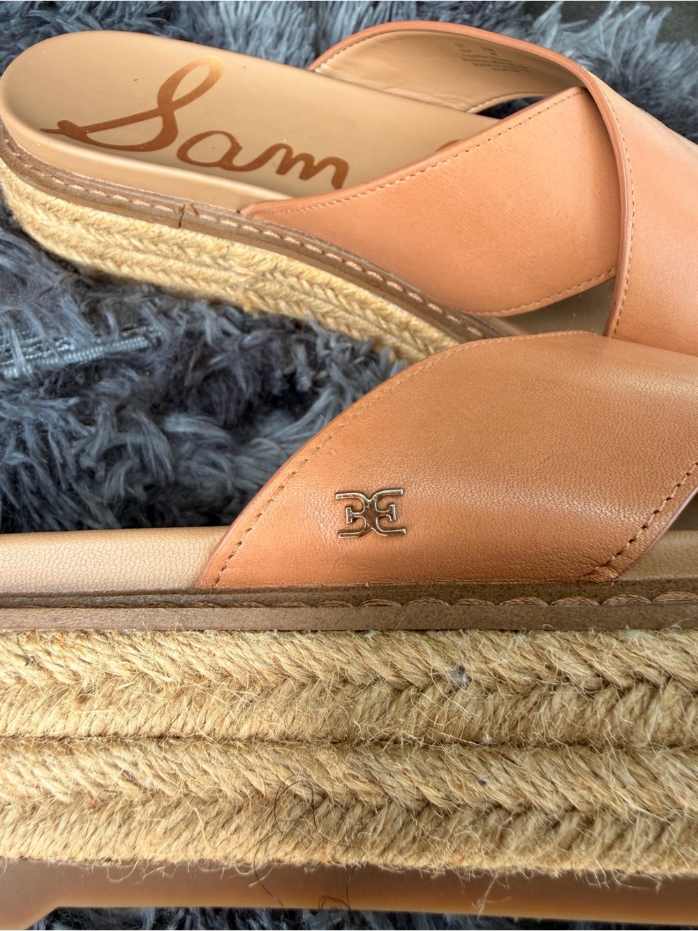 Sam Edelman Tan Leather Crisscross Slide Sandals - Picture 6 of 8